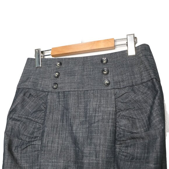 BWear Y2K Ruched Above Knee Skirt Office Workwear Grey Black Buttons 2000s - Picture 4 of 6